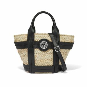 Straw |  Aria Medium Straw Tote Handbags Black-Natural