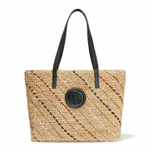 Totes |  Kennis Straw Tote Handbags Natural-Black